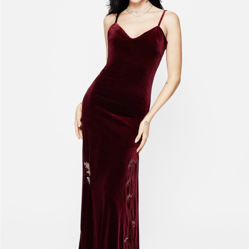 Disturbia Virosa Floral Embroidered Velour Gown